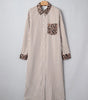 Brown Stripe Contrast Leopard Patchwork Long Shirt Dress with Slits Markonline
