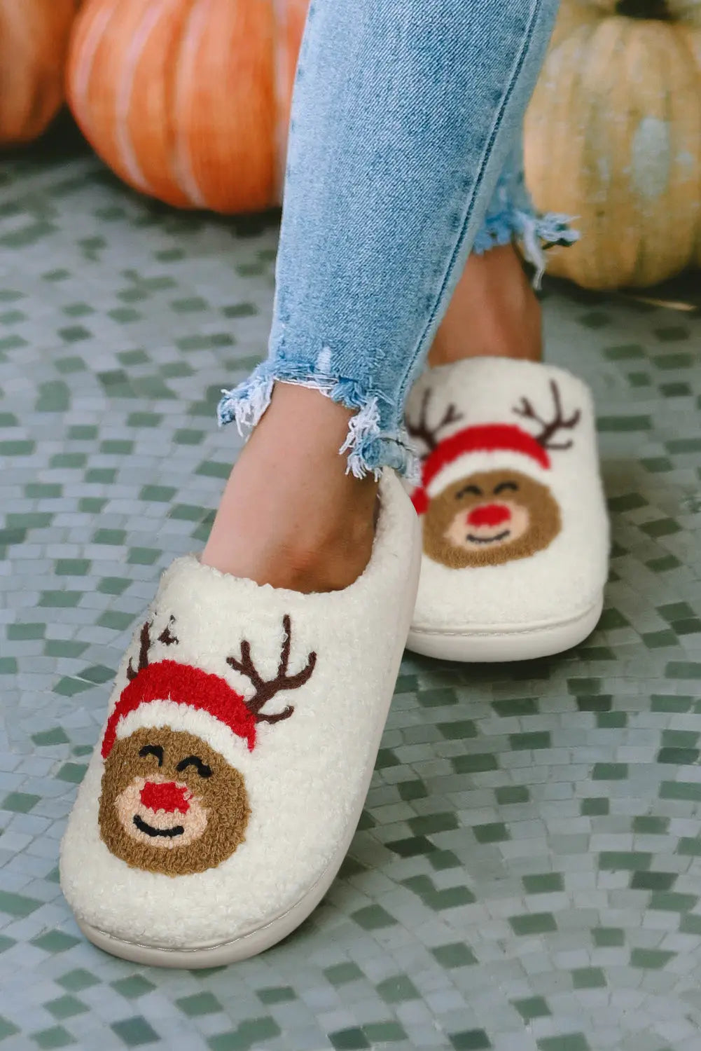 White Christmas Deer Home Indoor Plush Slippers Dear-Lover Dropshipping