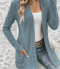 Stone Blue Ribbed Open Front Knitted Top with Pockets Dear-Lover Dropshipping