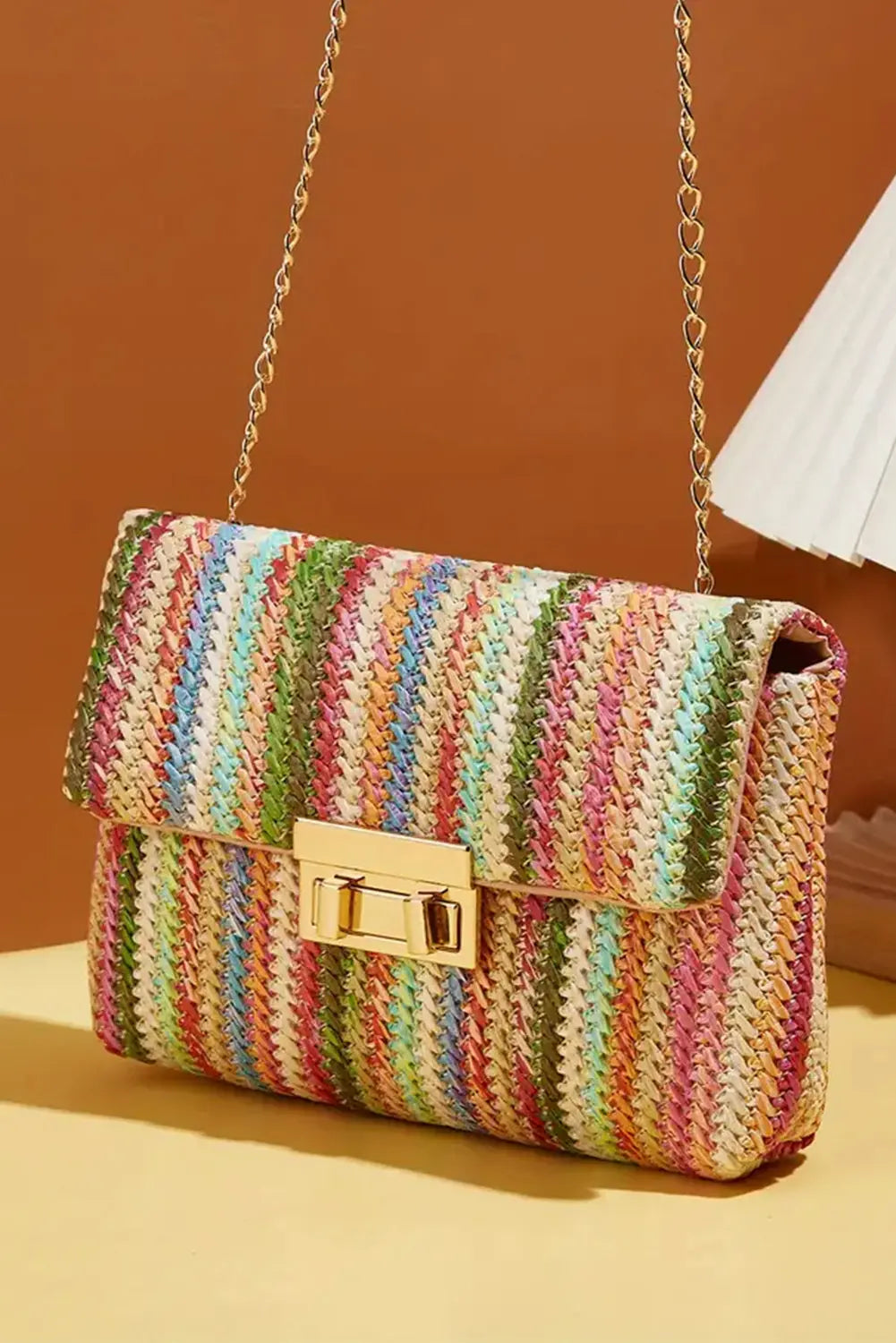 Strawberry Pink Bohemian Woven Gold Chain Shoulder Bag Dear-Lover Dropshipping