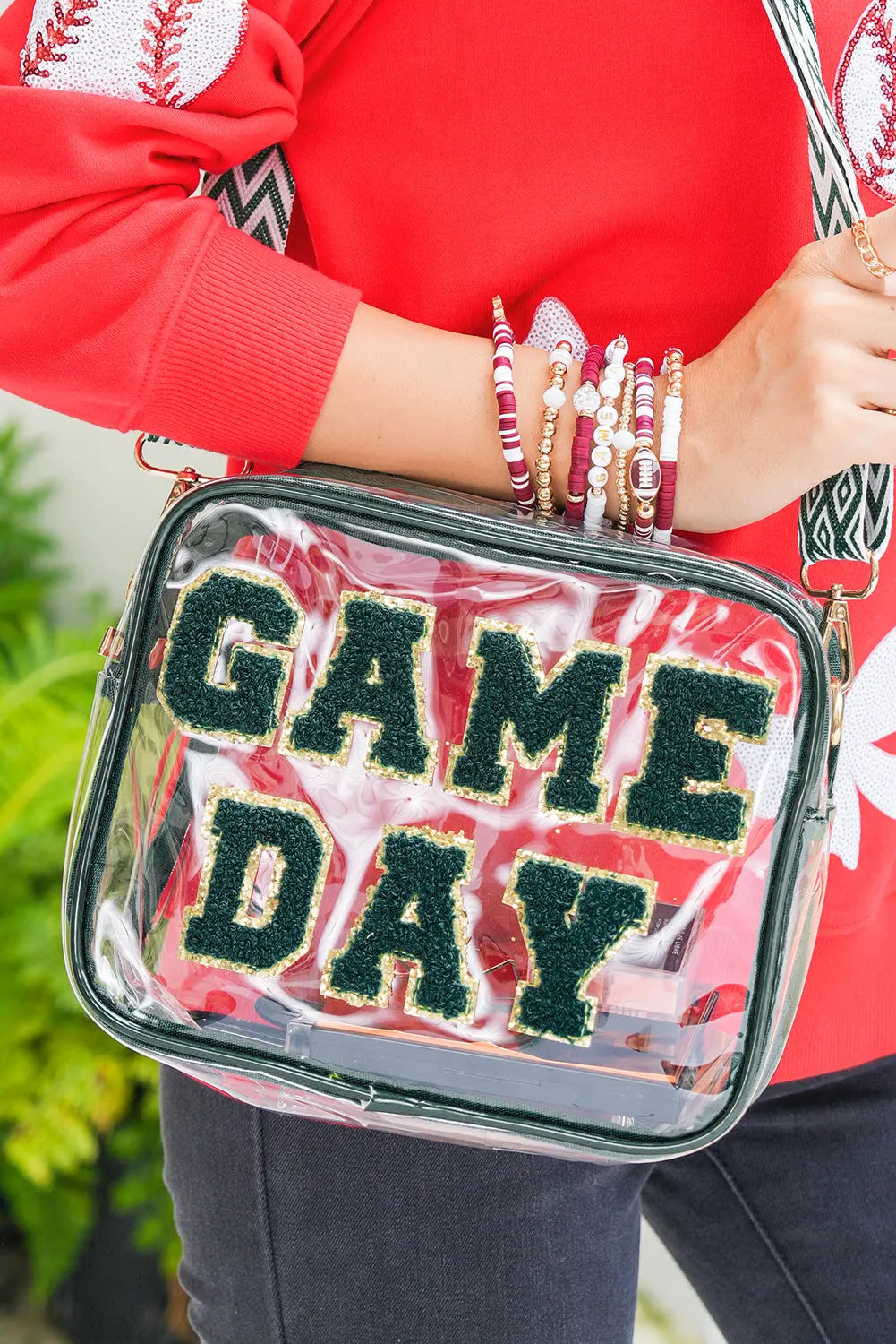 Blackish Green GAME DAY Chenille Embroidered Clear PVC Shoulder Bag Dear-Lover Dropshipping