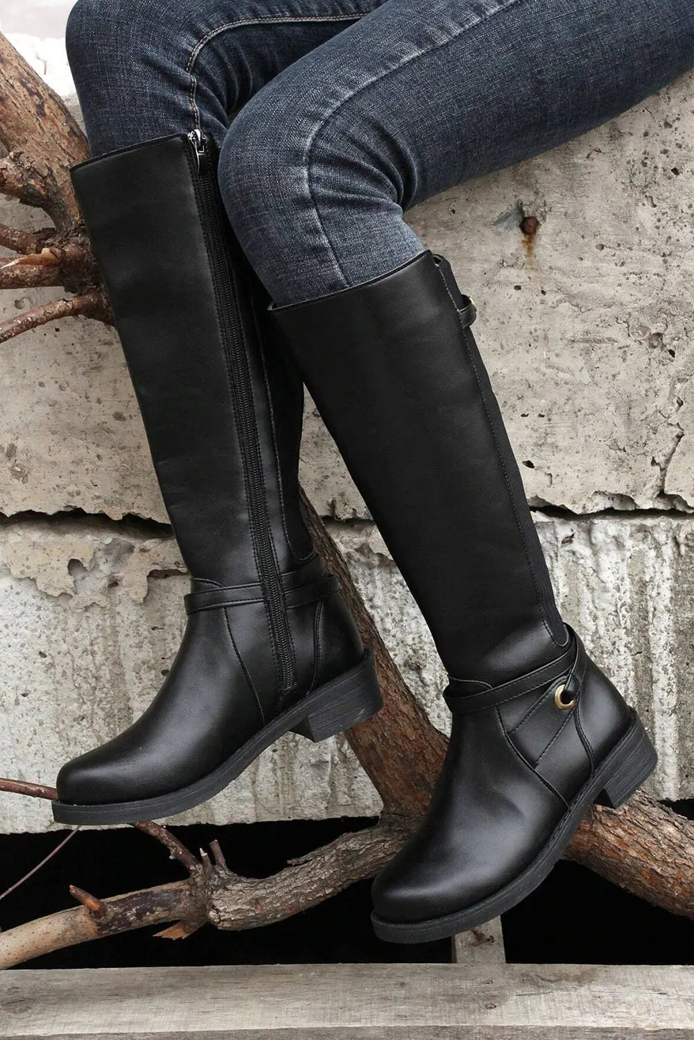Black Side Zipper Knee High Chunky Low Heel Boots Dear-Lover Dropshipping