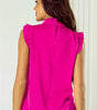 Bright Pink Pleated Mock Neck Frilled Trim Sleeveless Top Markonline