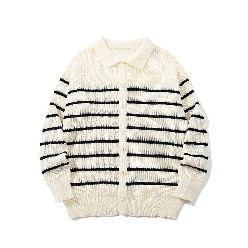 American Style Colorful Striped Long Sleeve Knit Sweater for Men, Casual Couple Cardigan Sweater, Versatile Jacket Markonline