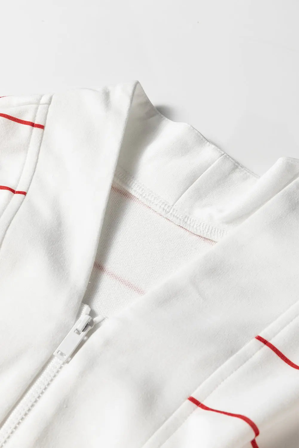 Fiery Red Zip V Neck Casual Stripe Print Drop Shoulder Long Sleeve Top Markonline