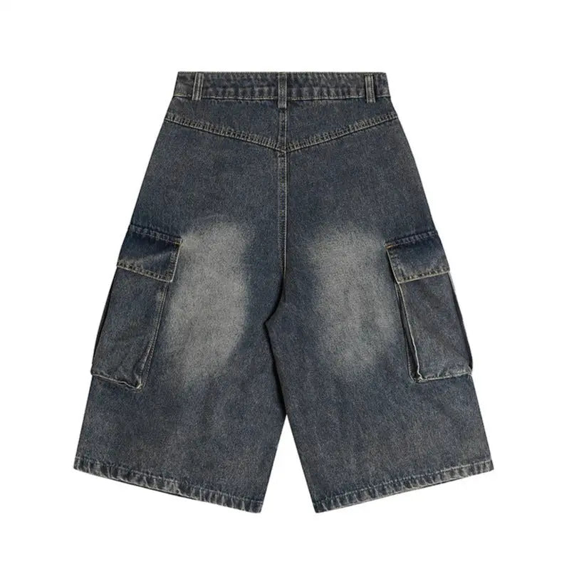 Washed multi pocket workwear denim shorts for men Markonline