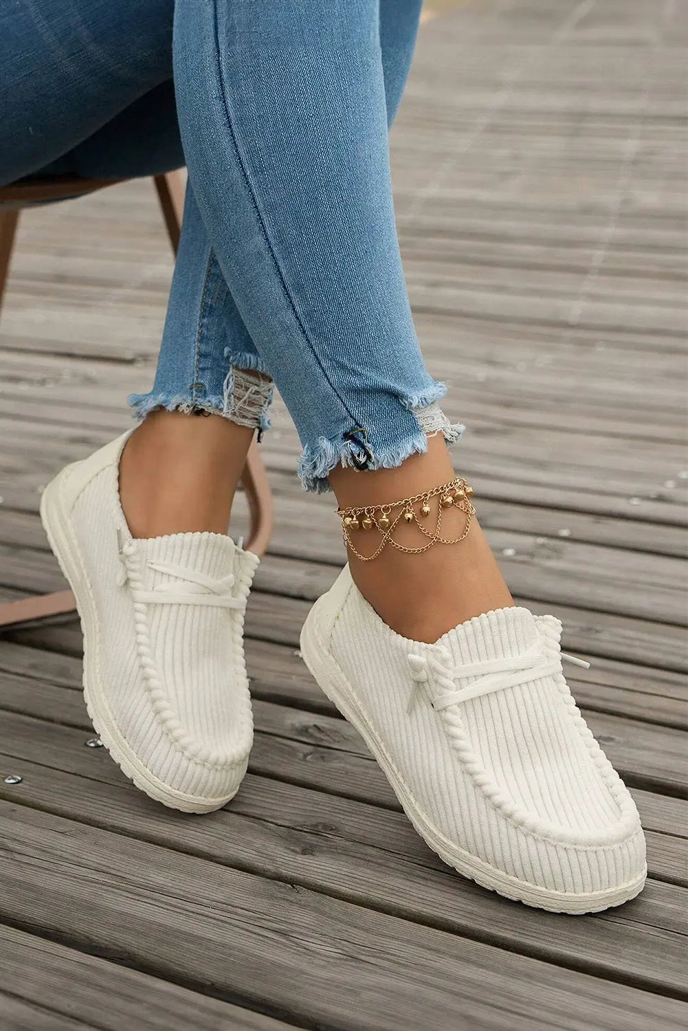 White Solid Ribbed Criss Cross Slip On Casual Shoes Markonline