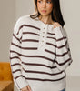 Brown Stripe Ribbed Henley Drop Shoulder Slouchy Sweater Dear-Lover Dropshipping