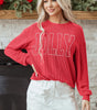 Racing Red Twisted Rib Outlined Merry Letter Graphic Loose Long Sleeve Top Dear-Lover Dropshipping