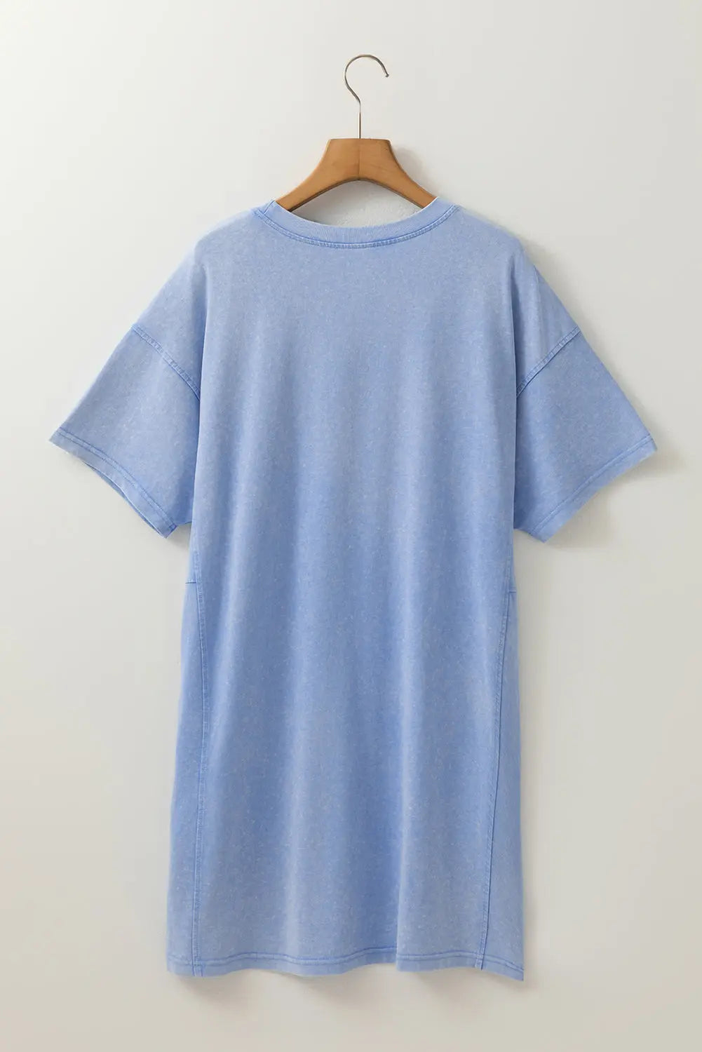 Sky Blue Mineral Wash Flower Patchwork Mini T Shirt Dress Markonline