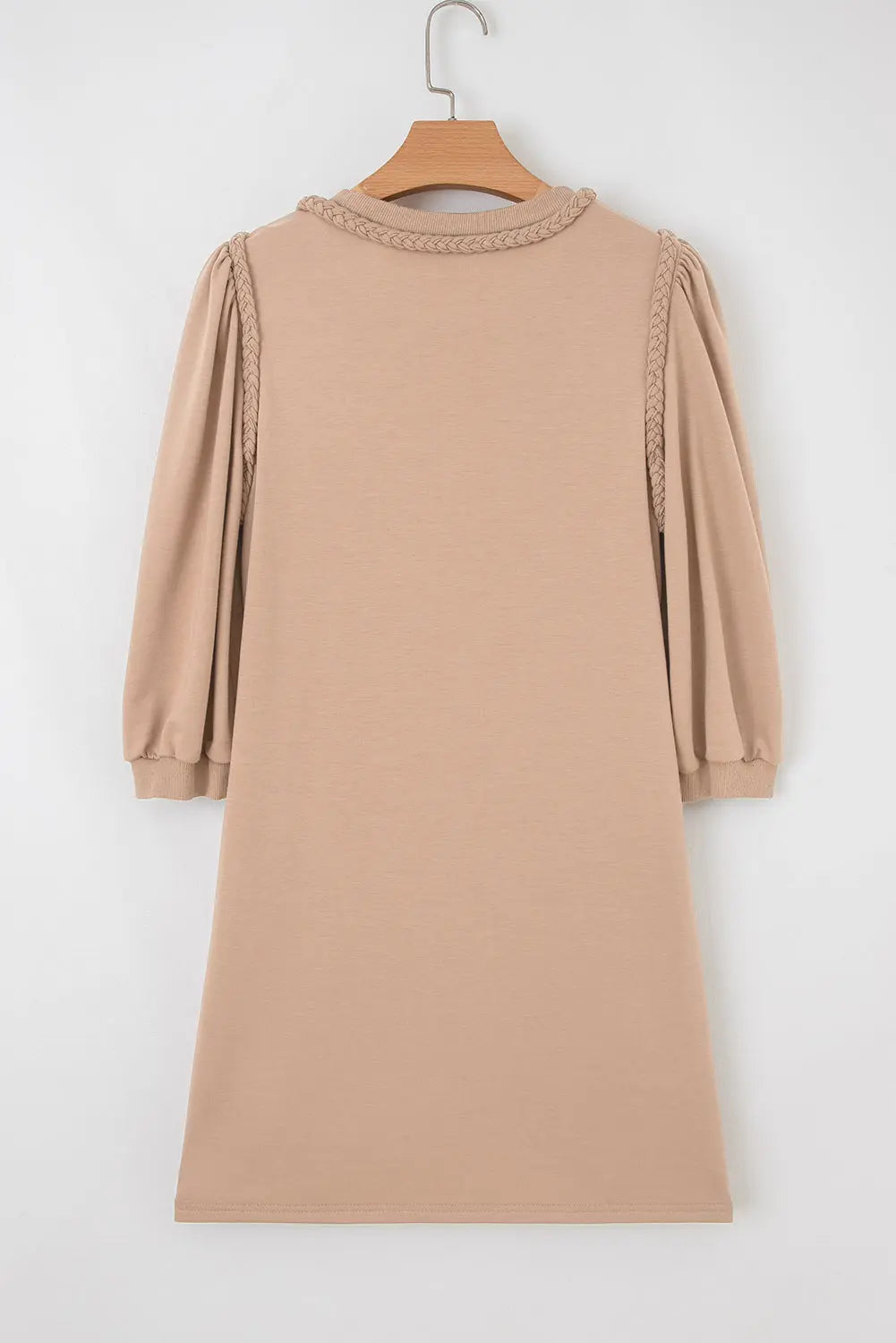 Light French Beige Braided Trim Puff Sleeve Dress Markonline