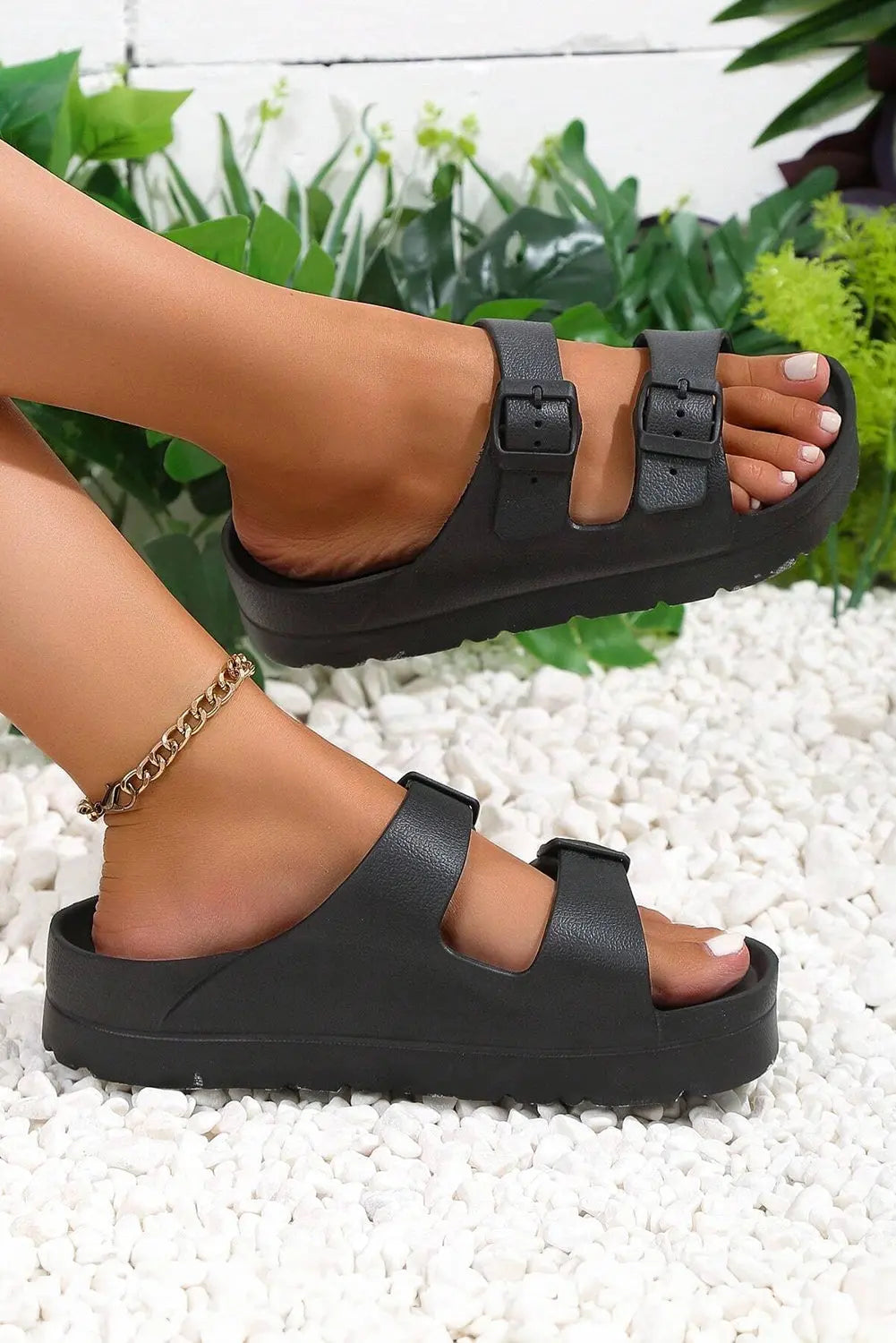 Black Double-buckle EVA Slippers Dear-Lover Dropshipping