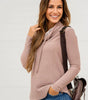Pale Chestnut Horizontal Twist Ribbed Drawstring Cowl Neck Knit Top Markonline