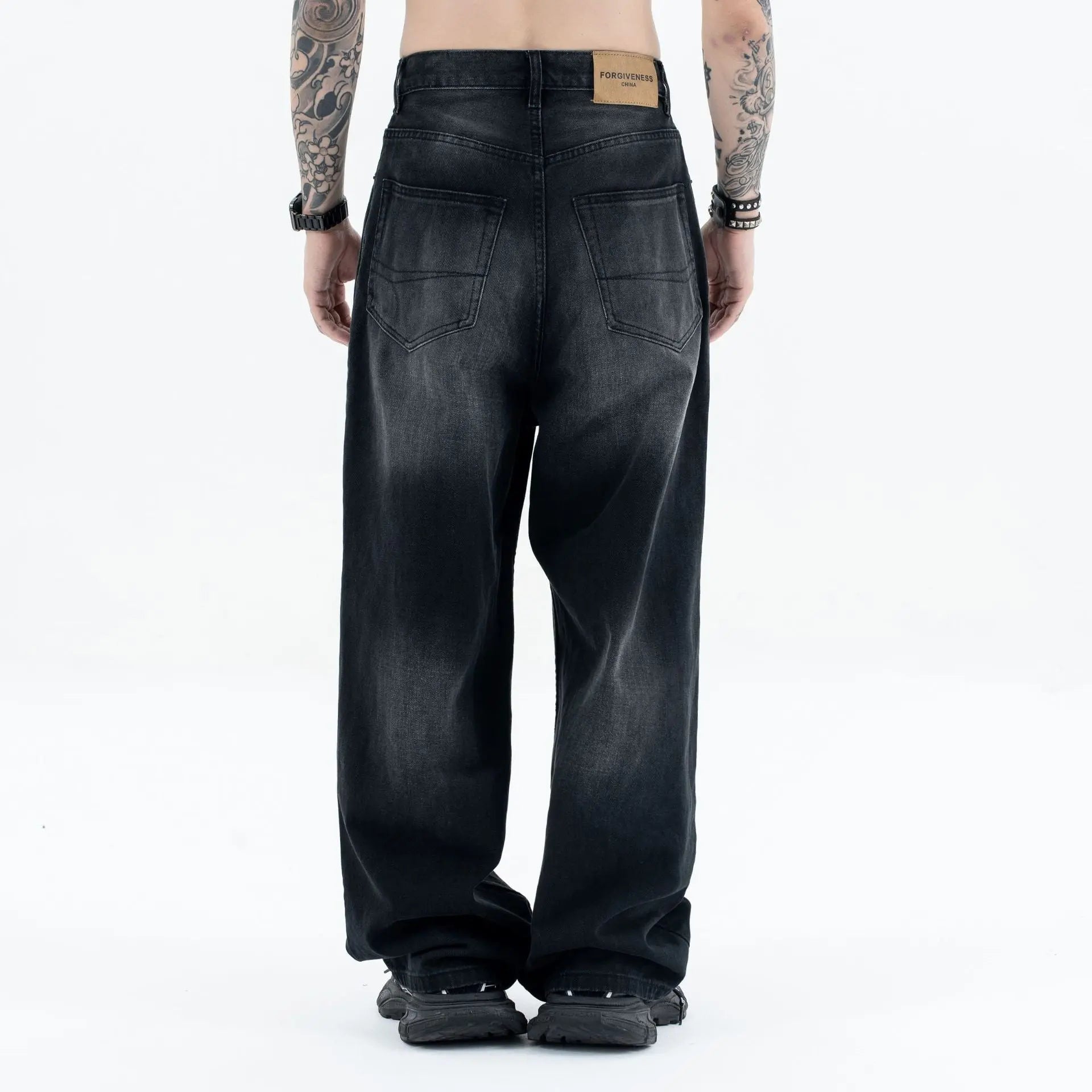 Black and Grey Straight Loose Casual  Denim Pants for Men and Women eprolo