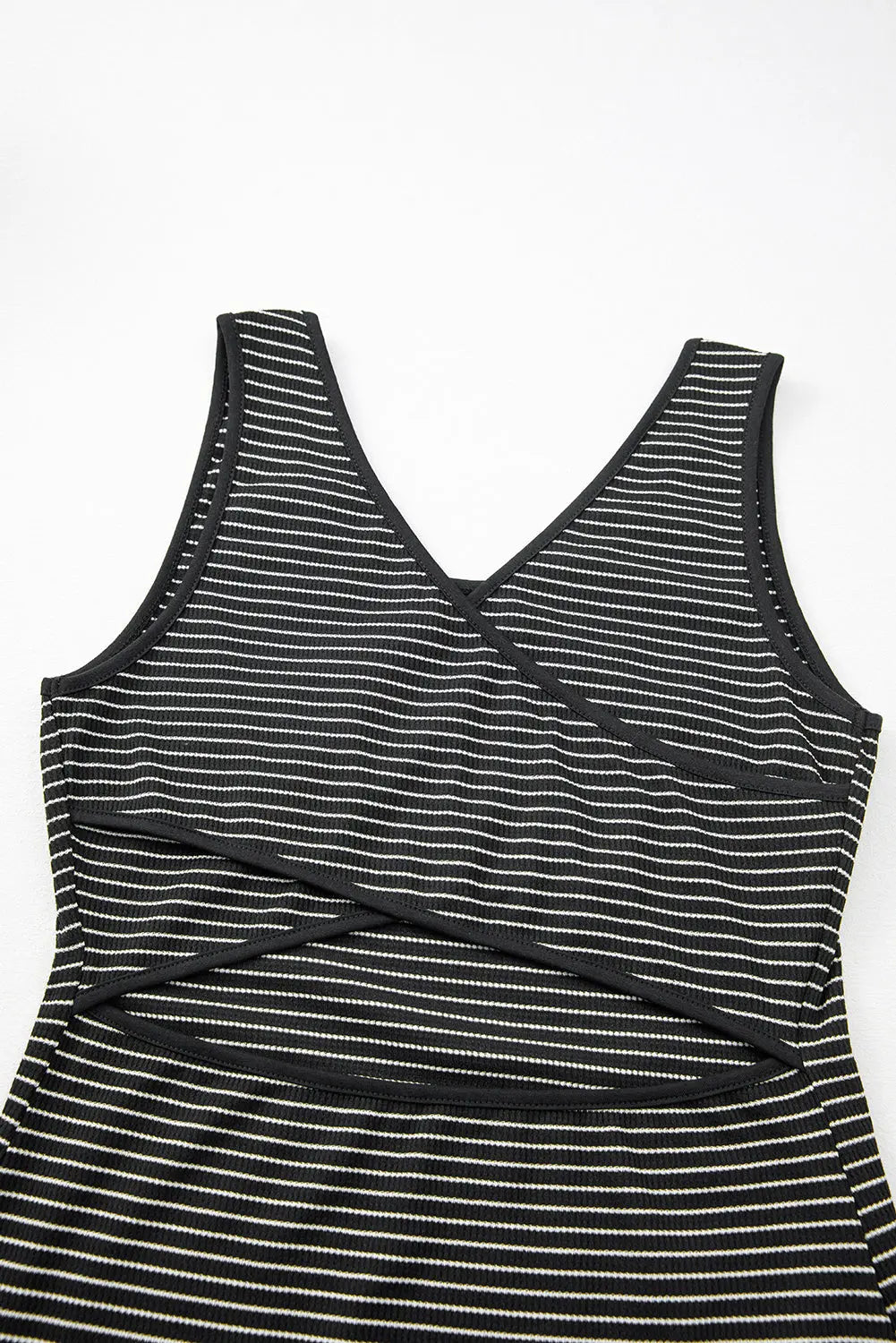Black Stripe Criss Cross Side Slits Slim Fit Sleeveless Midi Dress Markonline