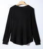 Black Ribbed Texture Round Neck Long Sleeve Rounded Hem Knit Top Markonline