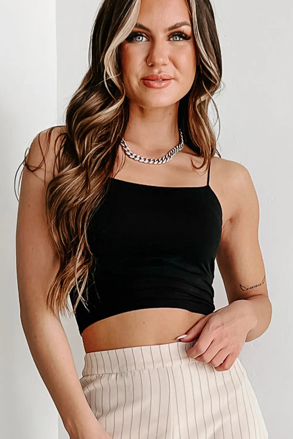 Black Spaghetti Strap Skinny Fit Cropped Tank Top Dear-Lover Dropshipping