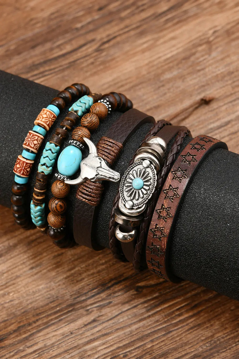 Chestnut 6 Piece Western Bull Skull Turquoise Beading Bracelet Dear-Lover Dropshipping