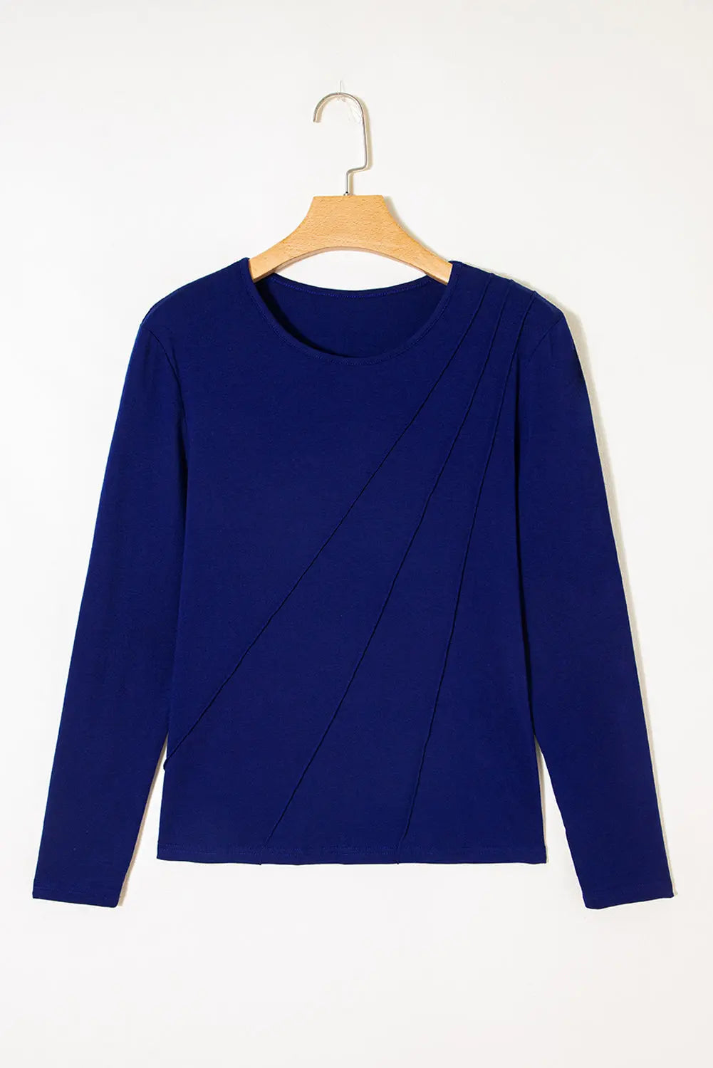 Navy Blue Asymmetric Seam Detail Solid Color Long Sleeve Top Dear-Lover Dropshipping