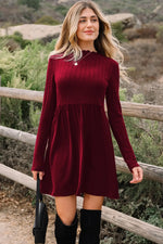 Red Dahlia Frilled Neck Ribbed Knit Patchwork Long Sleeve Mini Dress Markonline