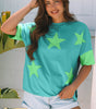 Aruba Blue Frayed Denim Star Patched Oversize T Shirt Markonline