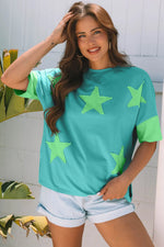 Aruba Blue Frayed Denim Star Patched Oversize T Shirt Markonline
