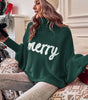 Blackish Green Merry Letter Embroidered High Neck Sweater Dear-Lover Dropshipping
