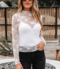 White Sheer Floral Lace Mesh Mock Neck Long Sleeve Top Dear-Lover Dropshipping