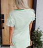 Green Stripe Ruffled Short Sleeve Crew Neck T Shirt Shift Mini Dress Markonline