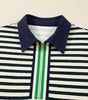 Navy Blue Striped Print Contrast Collar Zip V Neck Long Sleeve Top Dear-Lover Dropshipping