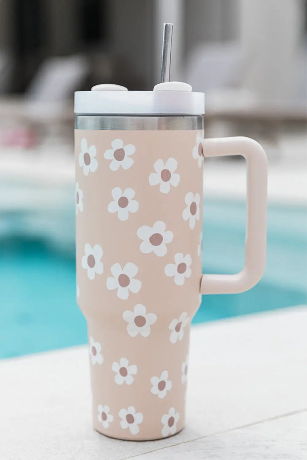 Parchment Floret Print Stainless Tumbler With Lid And Straw 40oz Dear-Lover Dropshipping