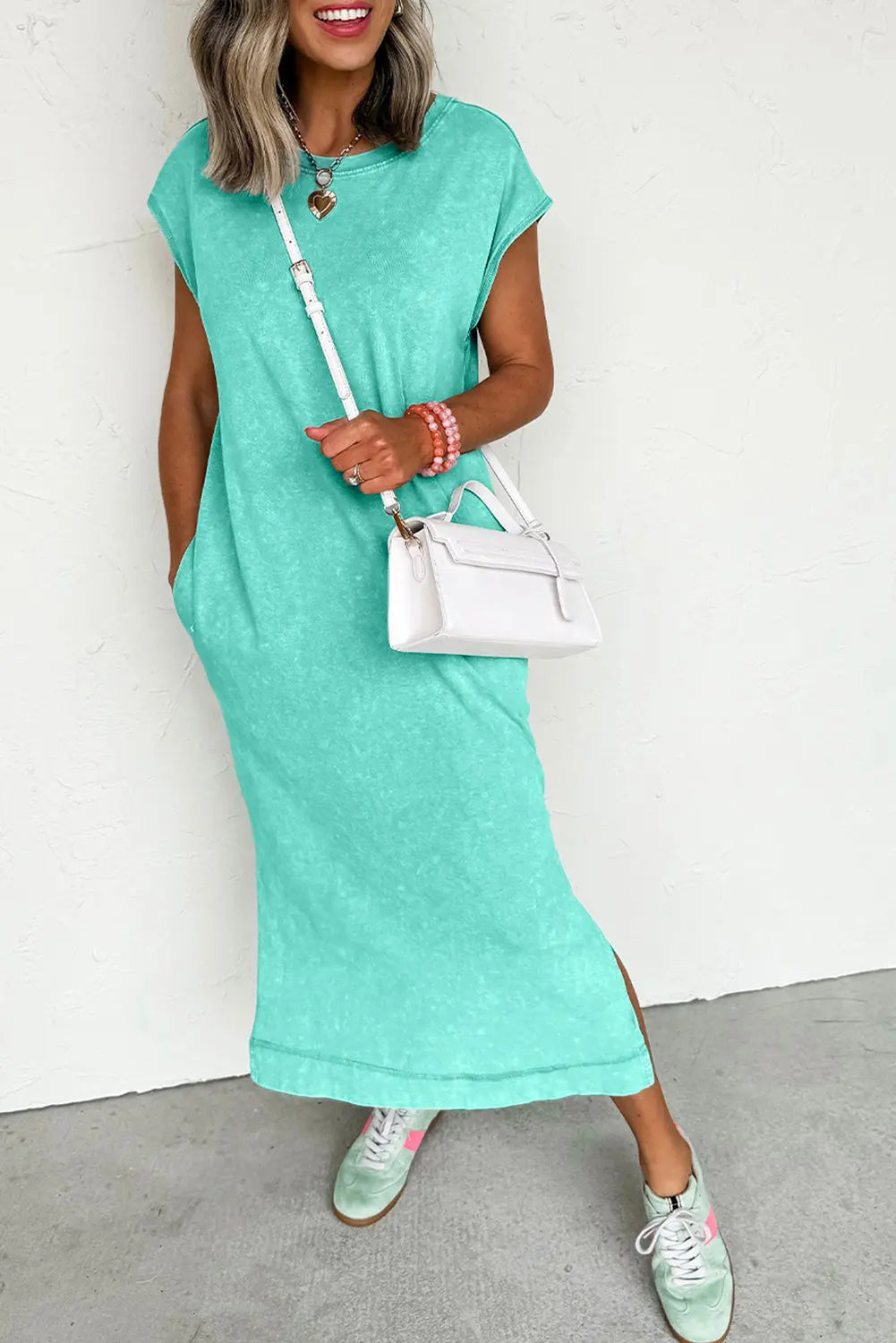 Clearly Aqua Mineral Wash Pocketed T-shirt Long Dress Markonline