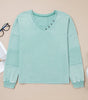Mist Blue Mineral Wash Exposed Seam Buttoned V Neck Pullover Top Markonline