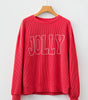Racing Red Twisted Rib Outlined Merry Letter Graphic Loose Long Sleeve Top Dear-Lover Dropshipping