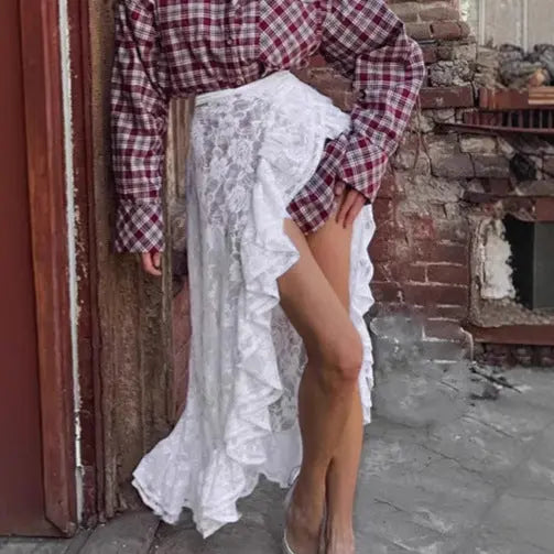 White lace lace skirt asymmetrical wrap skirt for women Markonline