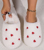 White Heart Shape Embroidered Slip On Plush Slippers Markonline
