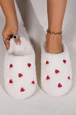 White Heart Shape Embroidered Slip On Plush Slippers Markonline