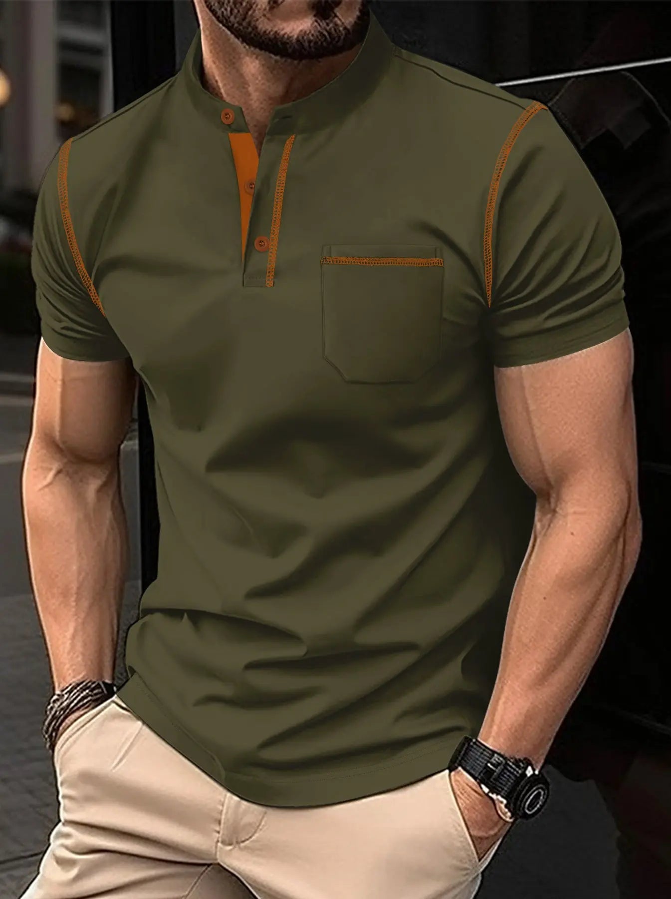 POLO shirt stand collar pocket men's sports polo shirt Markonline