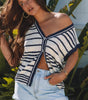 Blue Stripe Loose Buttoned V Neck Sweater Vest Dear-Lover Dropshipping