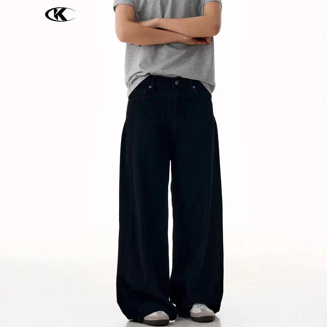 Vintage Black Denim Pants for Men and Women Straight Clean Fit Loose Wide Leg Floor-Length Casual Trousers Markonline