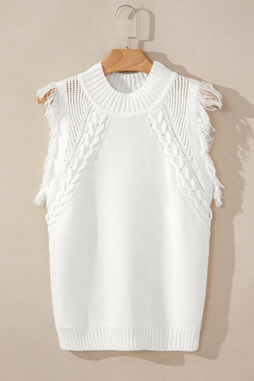 White Woven Tasseled Sleeveless Mock Neck Sweater Vest Dear-Lover Dropshipping