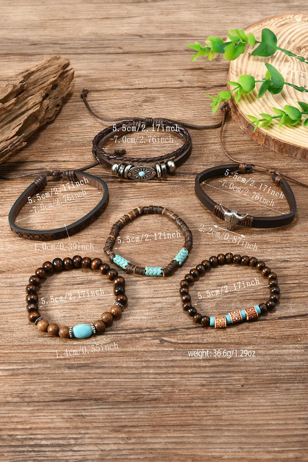 Chestnut 6 Piece Western Bull Skull Turquoise Beading Bracelet Dear-Lover Dropshipping