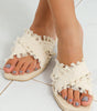 Beige Tassel Woven Crossed Straps Flat Slippers Dear-Lover Dropshipping