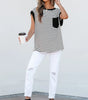 Black Stripe Chest Pocket Patch Round Neck Tank Top Dear-Lover Dropshipping
