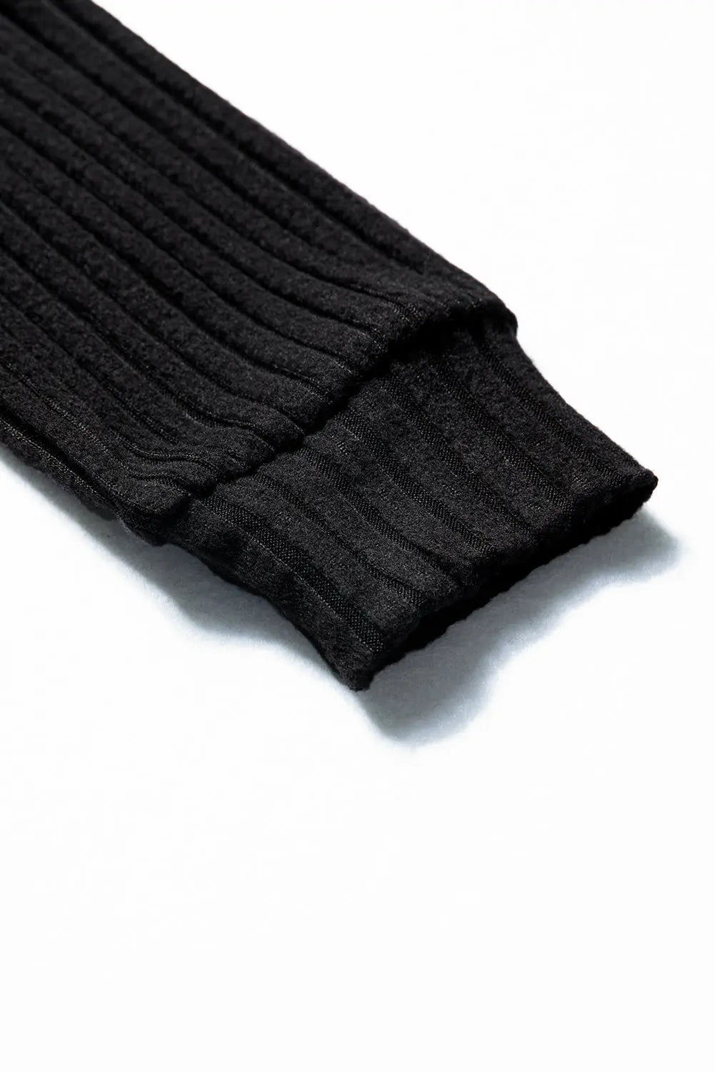 Black Ribbed Texture Round Neck Long Sleeve Rounded Hem Knit Top Markonline