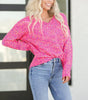 Dark Pink Colorful Spots Knitted V Neck Casual Sweater Dear-Lover Dropshipping