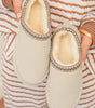 White Contrast Stitch Detail Faux Suede PU Patchwork Plush Winter Clog Slippers Markonline