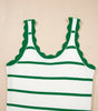 Bright Green Striped Scalloped Edge U Neck Sleeveless Sweater Vest Dear-Lover Dropshipping