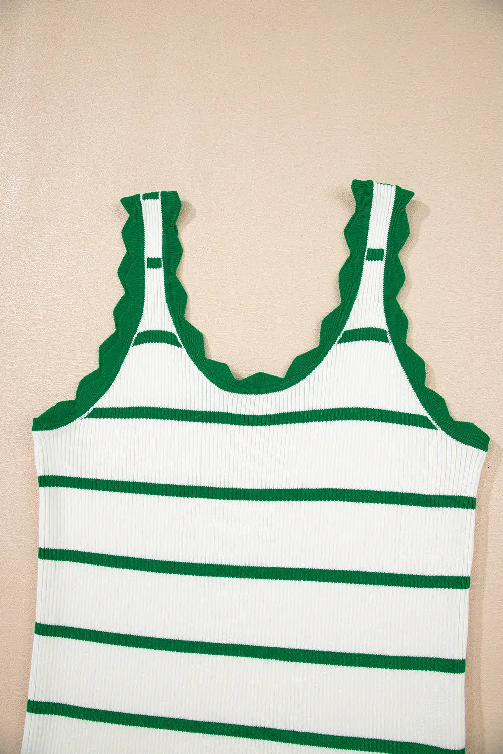 Bright Green Striped Scalloped Edge U Neck Sleeveless Sweater Vest Dear-Lover Dropshipping
