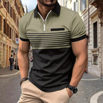 Polo Zipper Men's Printed Striped Polo Shirt Markonline